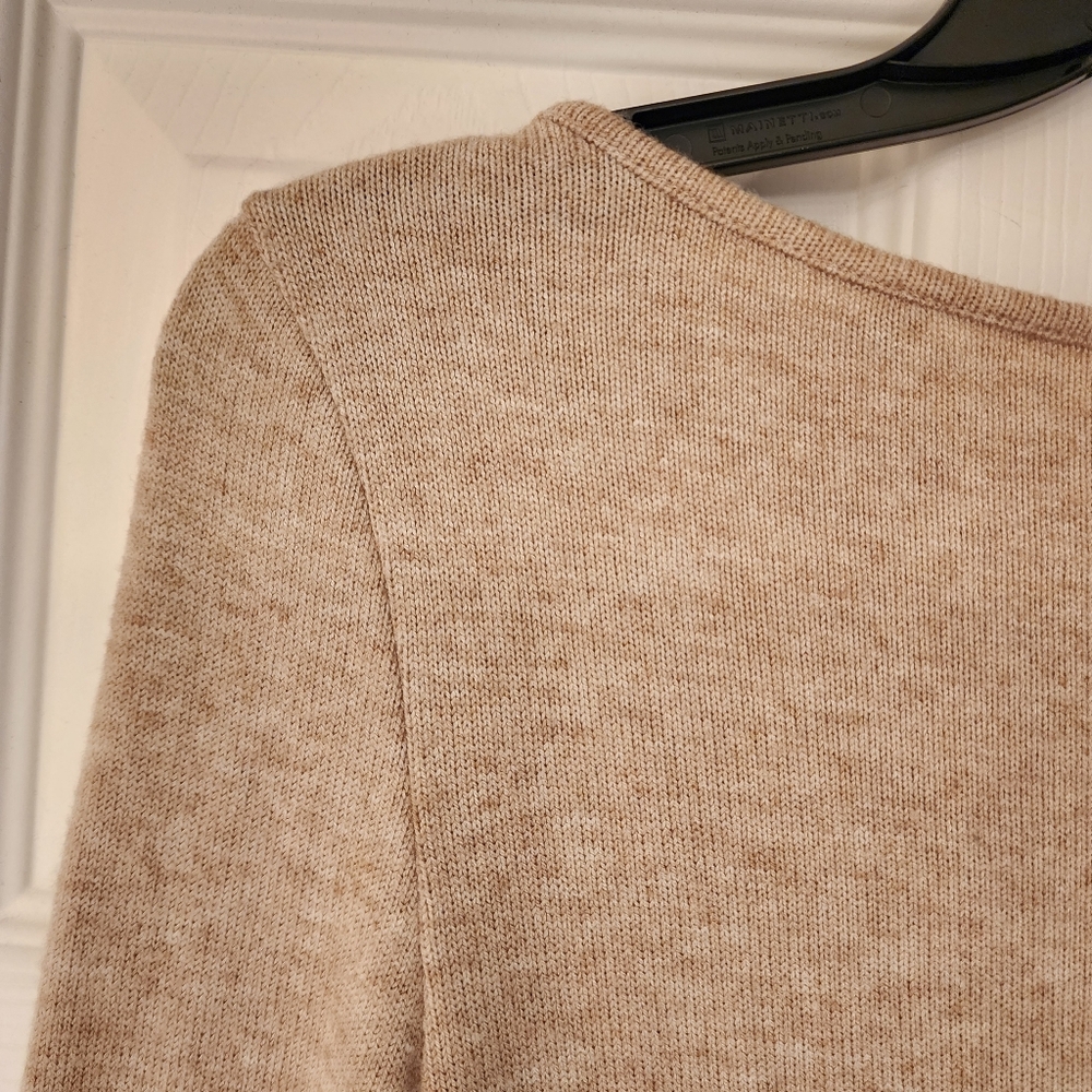VINCE Open Scoop Neck Long Sleeve Pullover Top In Sand Shell Brown Size XS - Picture 7 of 13